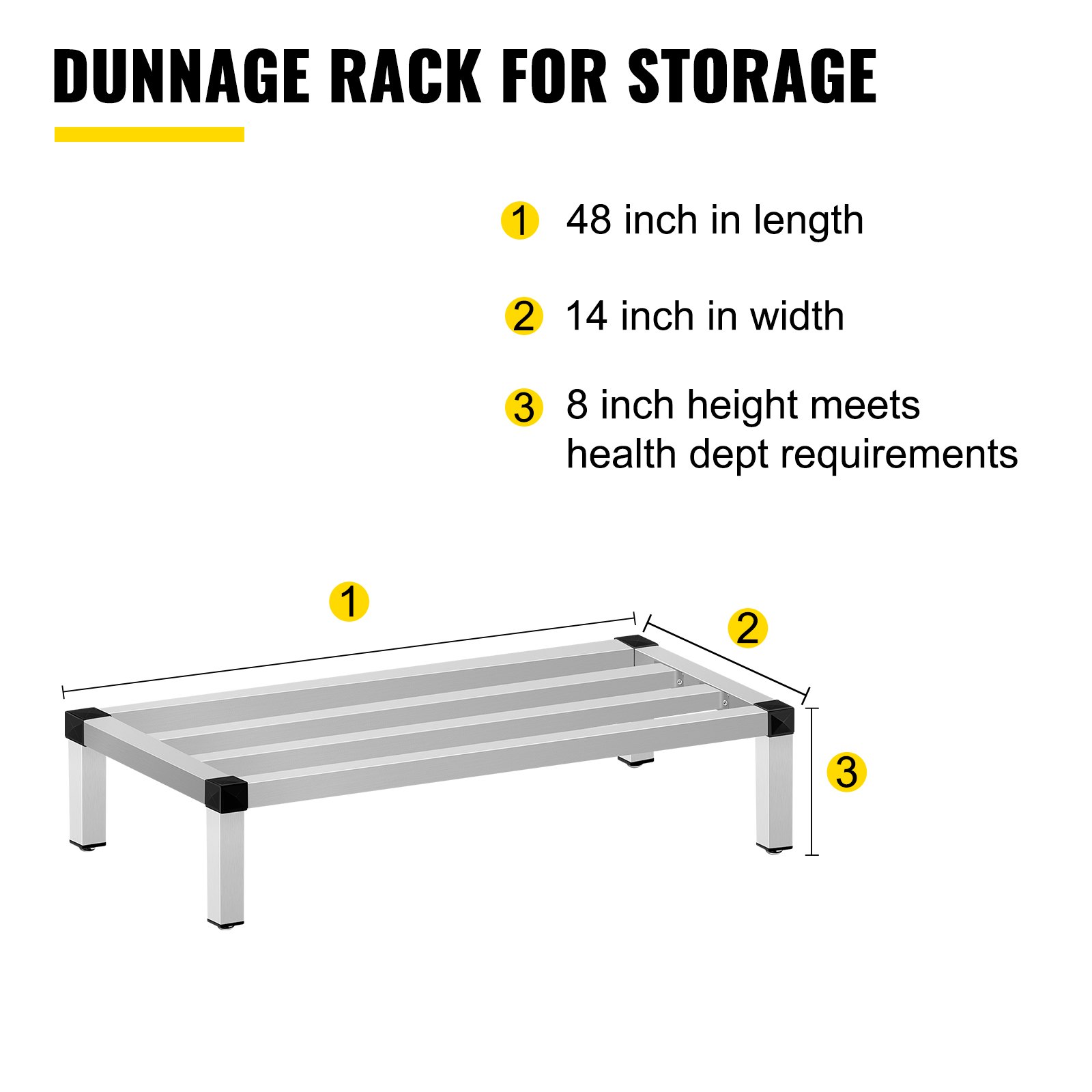 VEVOR Aluminium stuwrek 122x36x20cm Commercieel vloervoedselrek Opbergrek met een capaciteit van 454 kg Voedselopslag in restaurants, keukens en winkels