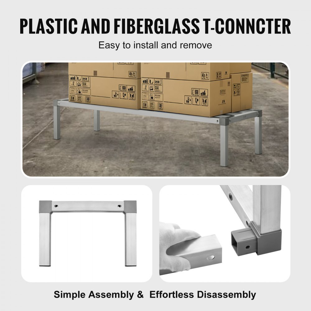 VEVOR Aluminium opbergrek, 60 x 20 inch commerciële vloerplank voor voedsel, 12 inch boven de grond, draagvermogen van 1000 lbs, volledig gelast aluminium opbergrek, voor opslag in restaurants, keukens, garages en voertuigen
