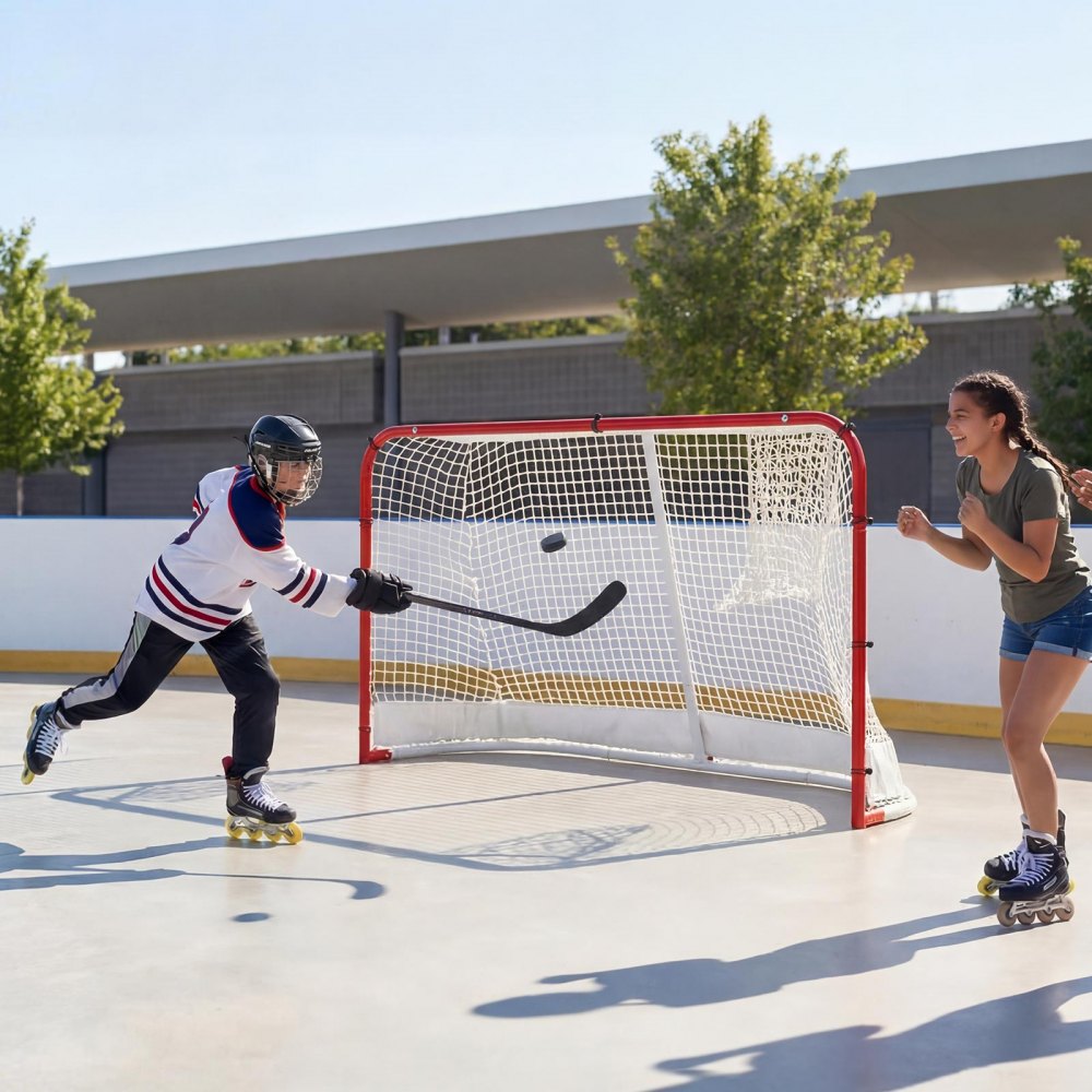 VEVOR straathockeydoel, robuust stalen net voor straat- en rolhockey, duurzaam hockeynet voor binnen- en buitengebruik, lichtgewicht en draagbaar, eenvoudig te monteren voor tuin, park of garage, 183 x 122 cm