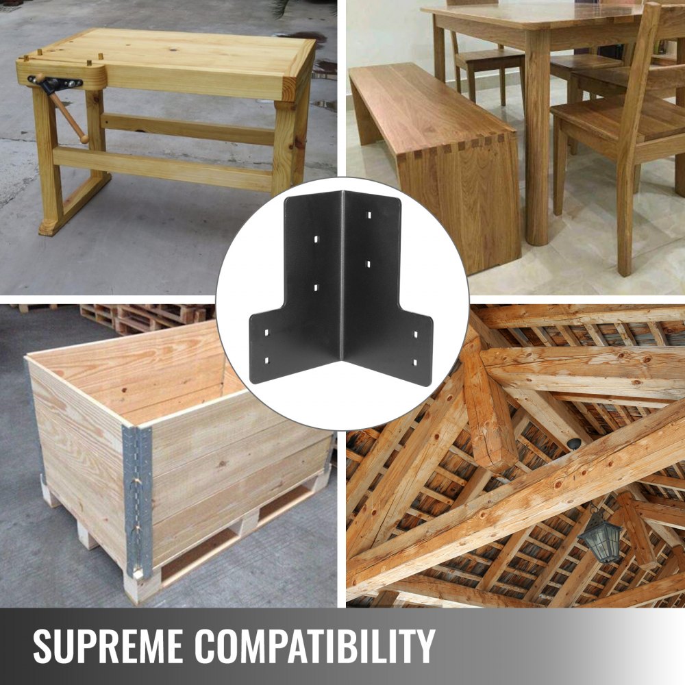 VEVOR Hoekbeugels 8 st. Hoekverbinding Zwart Verzinkt Staal Angle Bracket Joist Timber, Plankbeugel, Op Zwaar Werk Berekende Plankbeugels, Heavy-duty Stalen Plankbeugels Gesmeed Zware Corner Brace