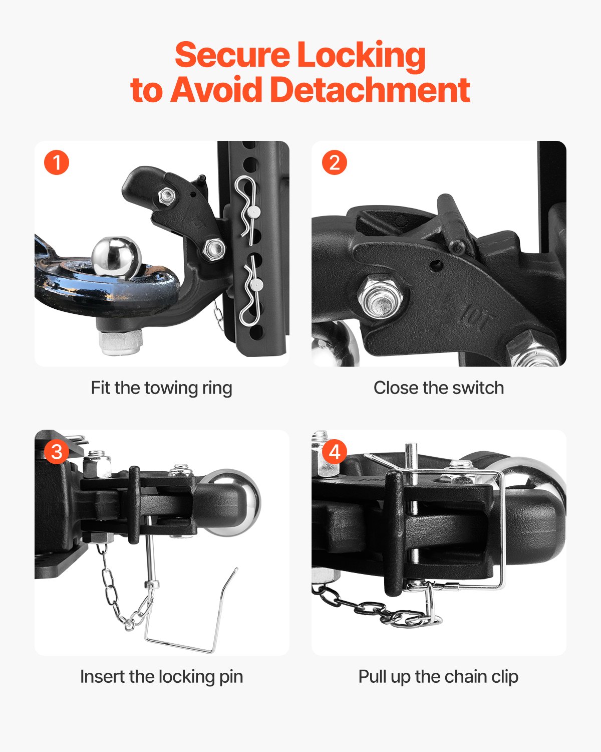 VEVOR Adjustable Pintle Hook, 20000 lbs, Pintle Hook Hitch for 2-inch Hitch Hook Military Receiver, Combination 2-5/16-inch Hitch Ball, Fit 2.5 to 3-inch Lunette Ring, 6-inch Drop, Black Powder Coat