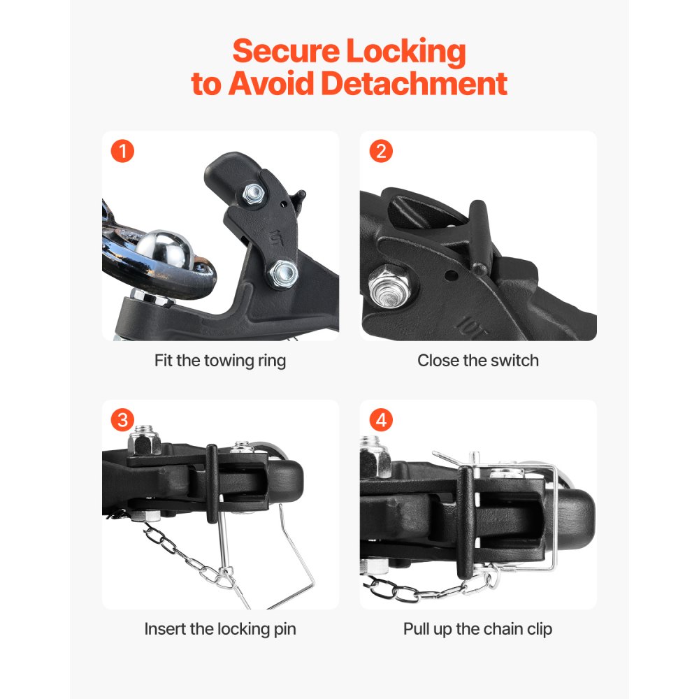 VEVOR Pintle Hook, 20000 lbs, Pintle Hook Hitch for 2-inch Hitch Hook Military Receiver, Combination 2-5/16-inch Hitch Ball, Fits 2.5 to 3-inch Lunette Ring, 15.6-inch Length, Black Powder Coat