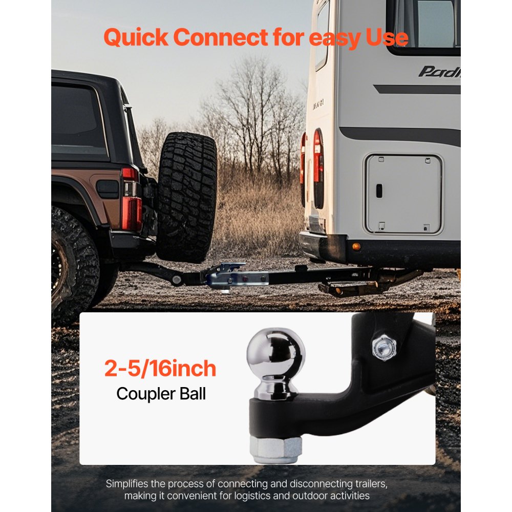 VEVOR Pintle Hook, 20000 lbs, Pintle Hook Hitch for 2-inch Hitch Hook Military Receiver, Combination 2-5/16-inch Hitch Ball, Fits 2.5 to 3-inch Lunette Ring, 15.6-inch Length, Black Powder Coat