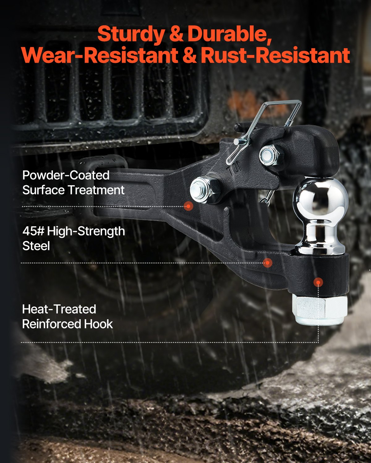 VEVOR-aanhangwagenkoppeling, trekvermogen 7256 kg, bouthaakkoppeling voor 50,8 mm aanhangwagenkoppeling, militaire ontvanger, combinatie 50,8 mm aanhangwagenkoppelingskogel, past op 63,5-76,2 mm ring