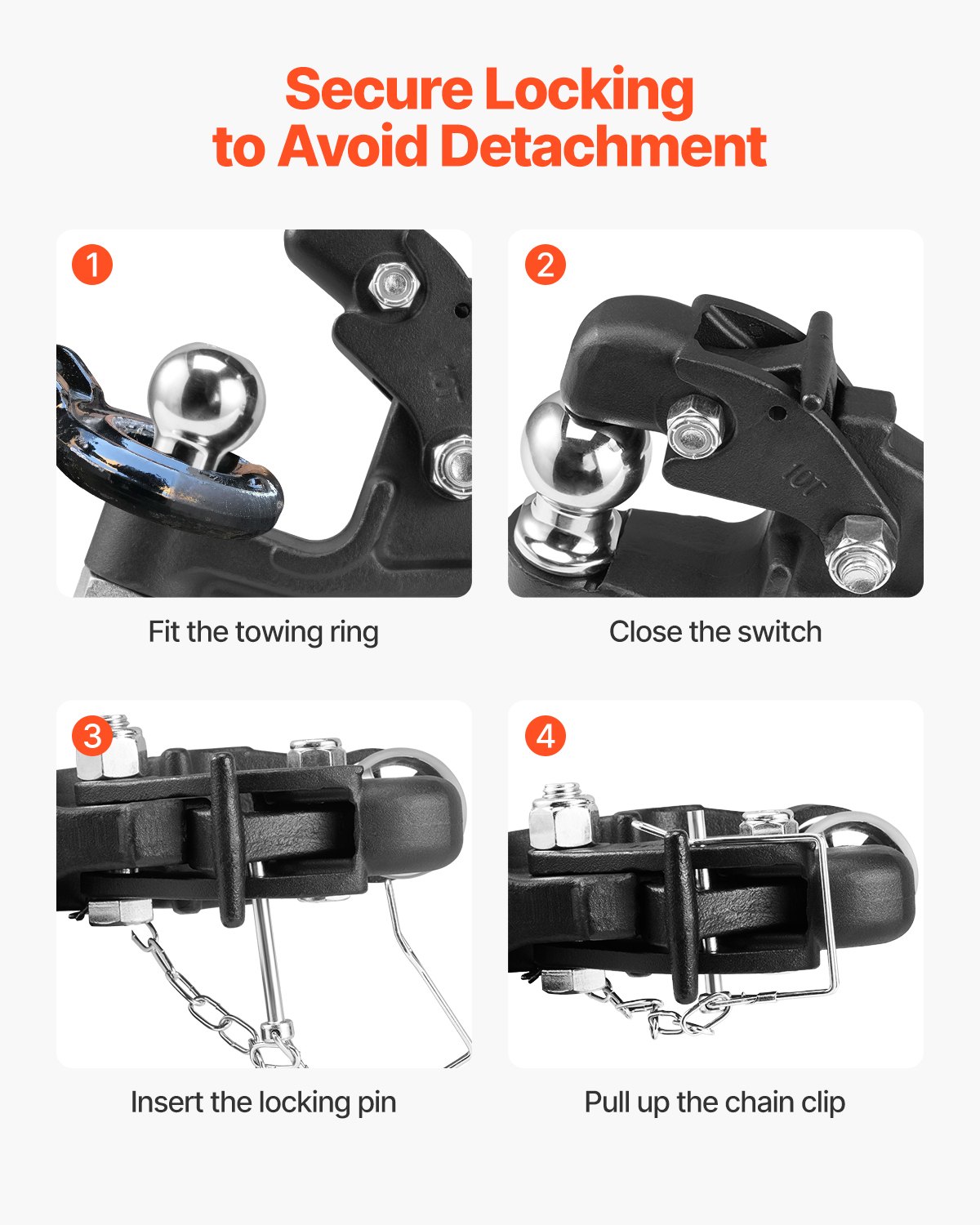 VEVOR-aanhangwagenkoppeling, trekvermogen 7256 kg, bouthaakkoppeling voor 50,8 mm aanhangwagenkoppeling, militaire ontvanger, combinatie 50,8 mm aanhangwagenkoppelingskogel, past op 63,5-76,2 mm ring