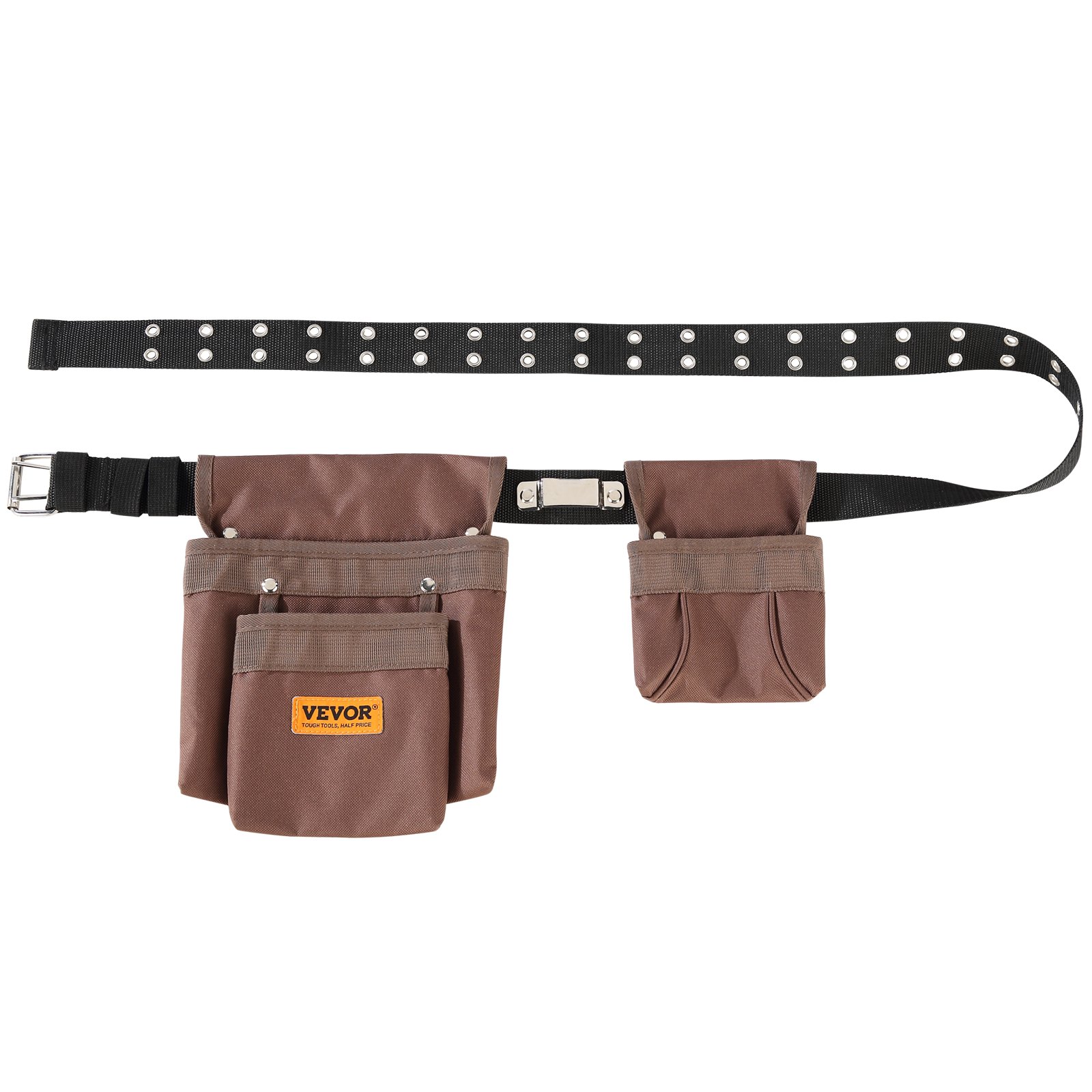 VEVOR Tool Belt, 13 Pockets, Adjusts from 29 Inches to 54 Inches, Polyester Heavy Duty Tool Pouch Bag, Detachable Tool Bag for Electrician, Carpenter, Handyman, Woodworker, Construction, Framer, Brown