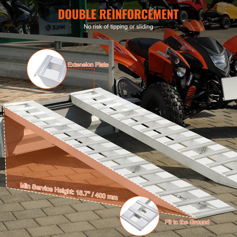 VEVOR laadbrug, auto-oprijplaat 2721,6 kg, brede laadrail, auto-oprijplaat 240 x 38 cm, 2 st. oprijplaten, voor motor, aanhanger, ATV, UTV, tuintractor, grasmaaier, crossmotor etc.