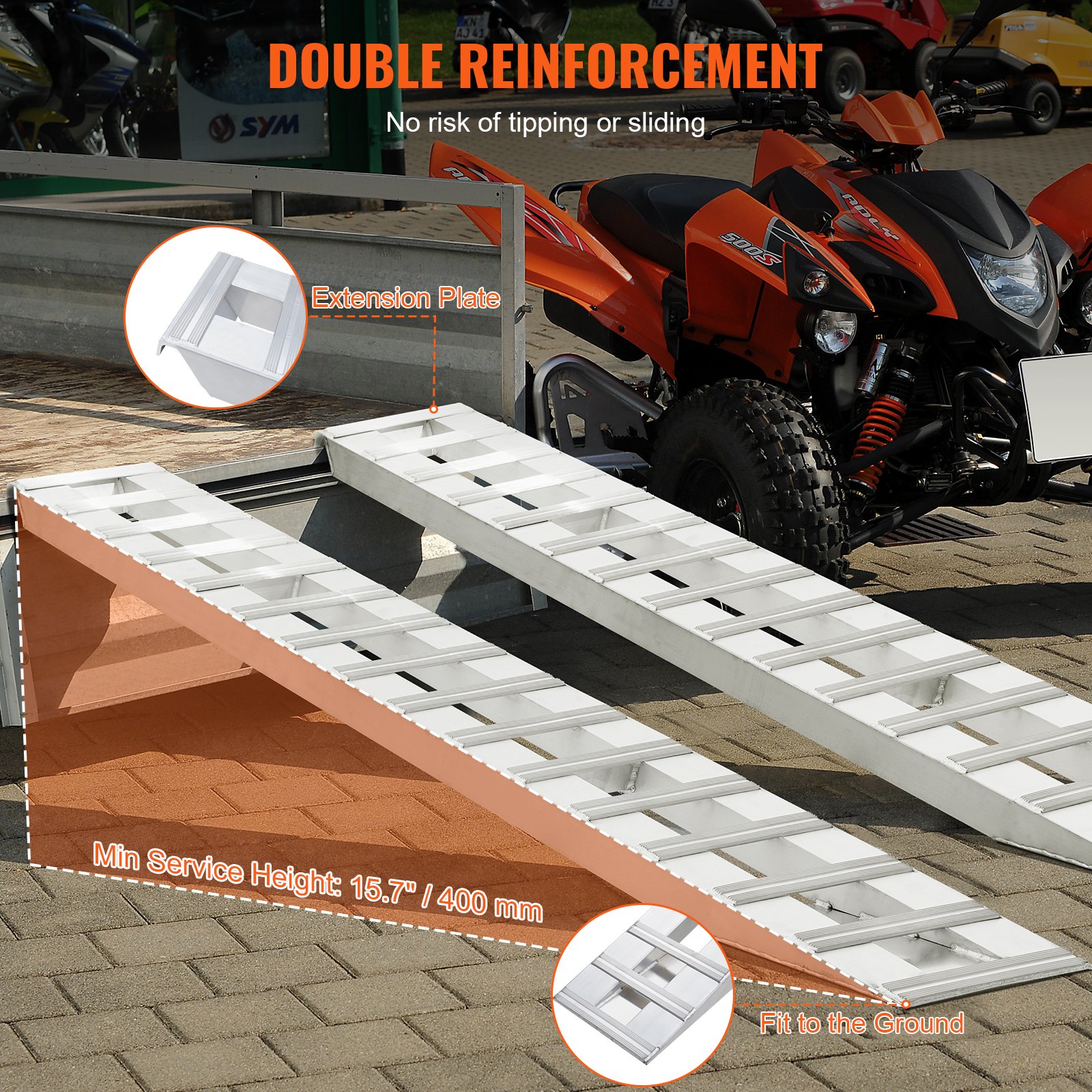 VEVOR Loading Ramps, 2 Pcs 2400 x 380 mm, Durable Aluminum and Heavy-Duty Trailer Ramp Set with Anti-Slip Plates, 6000 Lbs Combined Capacity, for Carts, Farm Tractors, ATVs, Lawn Mowers, Motorcycles
