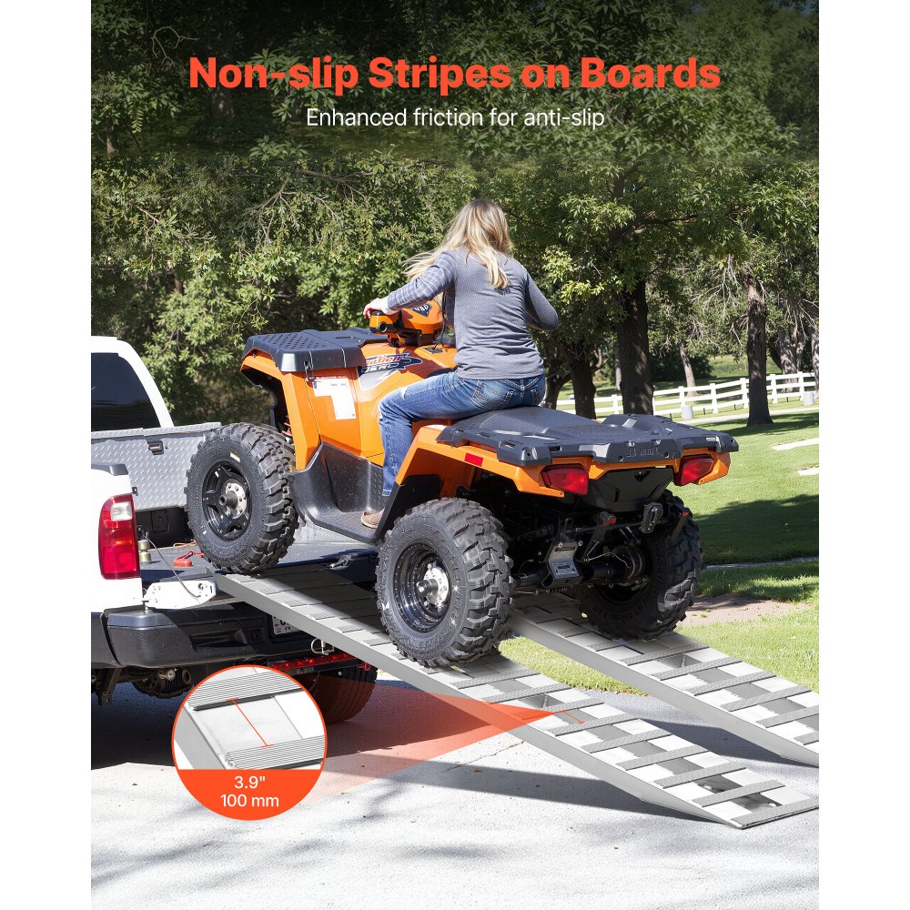 VEVOR Loading Ramps, 2 Pcs 2745 x 380 mm, Durable Aluminum and Heavy-Duty Trailer Ramp Set with Anti-Slip Plates, 4535.9 kg Combined Capacity, for Carts, Farm Tractors, ATVs, Lawn Mowers, Motorcycles