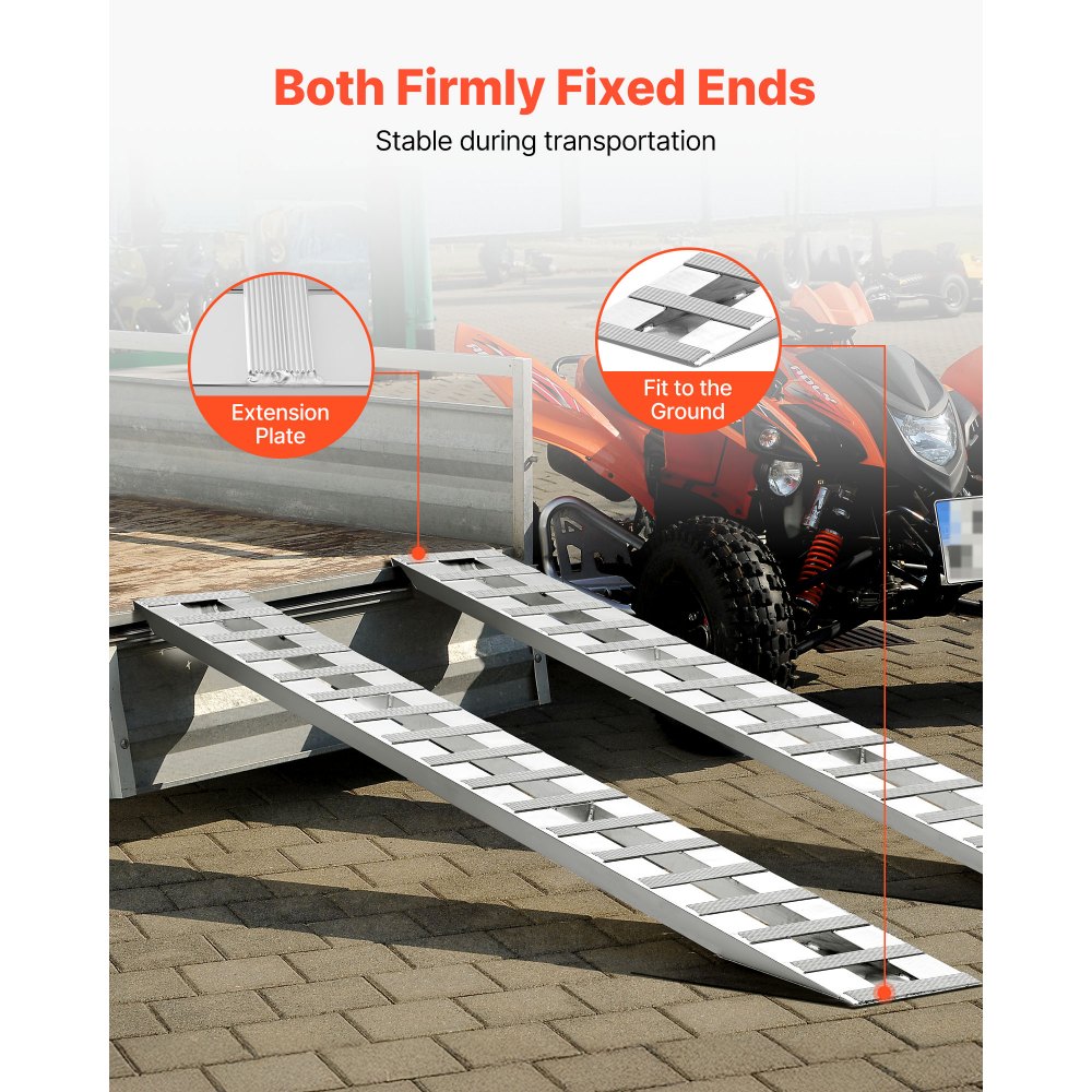 VEVOR Loading Ramps, 2 Pcs 2745 x 380 mm, Durable Aluminum and Heavy-Duty Trailer Ramp Set with Anti-Slip Plates, 4535.9 kg Combined Capacity, for Carts, Farm Tractors, ATVs, Lawn Mowers, Motorcycles