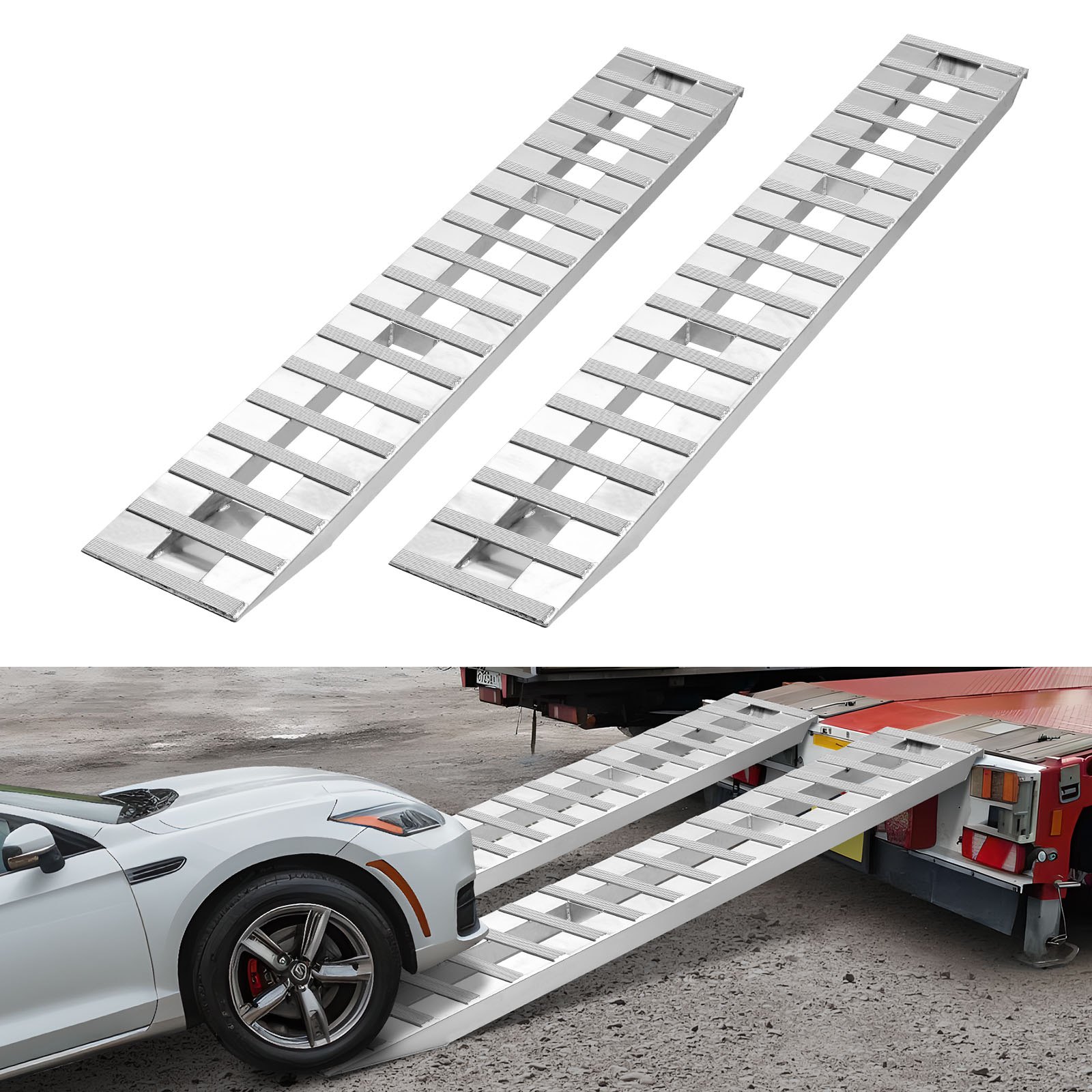VEVOR Loading Ramps, 2 Pcs 2745 x 380 mm, Durable Aluminum and Heavy-Duty Trailer Ramp Set with Anti-Slip Plates, 4535.9 kg Combined Capacity, for Carts, Farm Tractors, ATVs, Lawn Mowers, Motorcycles