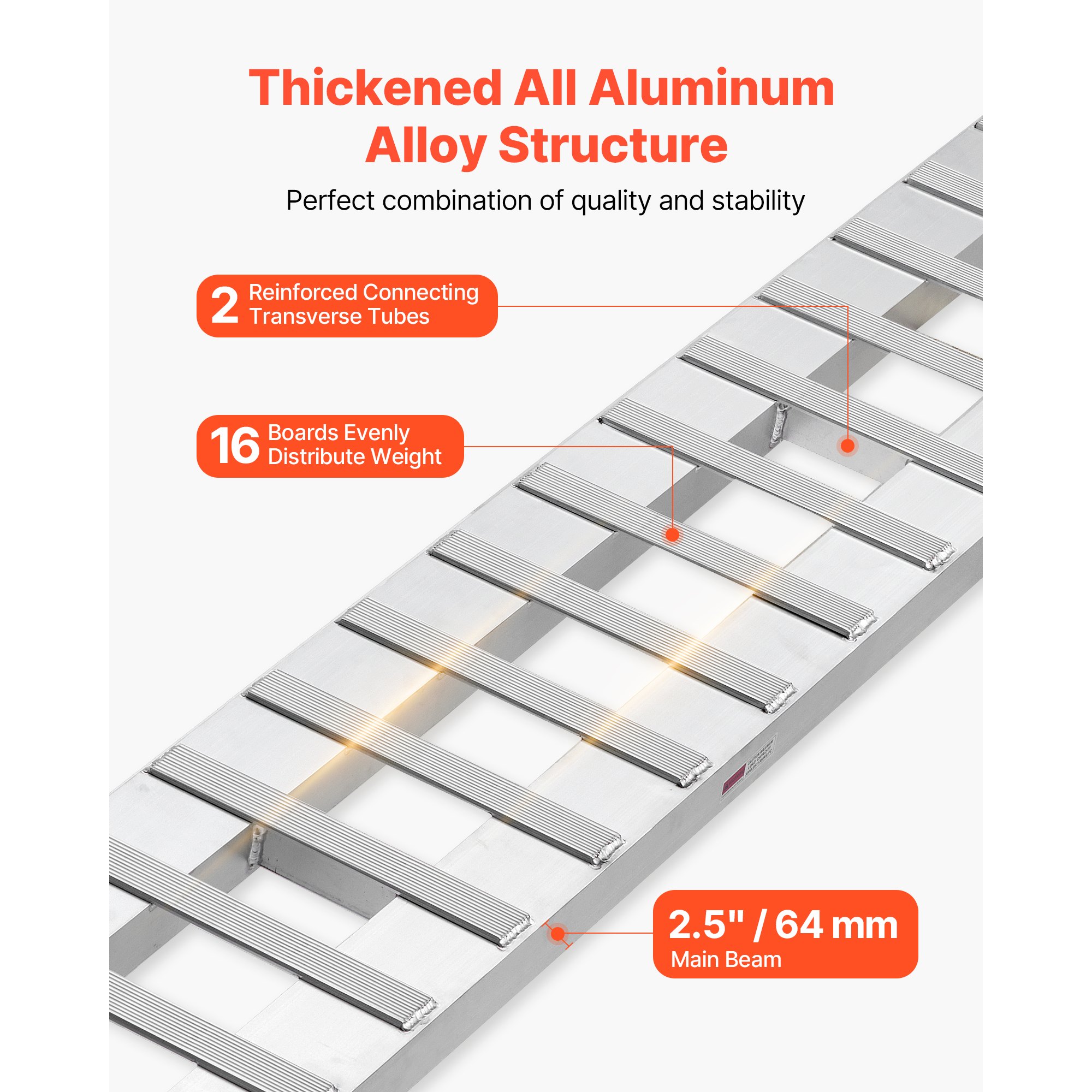 VEVOR Laadbruggen Aanhangwagenhellingen 2-pack 240 x 38 cm Laadbruggen Gemaakt van aluminiumlegering, 2721,6 kg totale capaciteit, voor karren Landbouwtractoren ATV's Grasmaaiers Motorfietsen Zilver