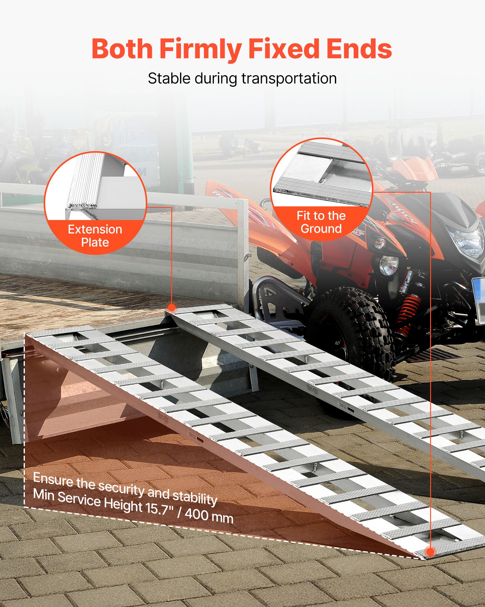 VEVOR Laadbruggen Aanhangwagenhellingen 2-pack 240 x 38 cm Laadbruggen Gemaakt van aluminiumlegering, 2721,6 kg totale capaciteit, voor karren Landbouwtractoren ATV's Grasmaaiers Motorfietsen Zilver