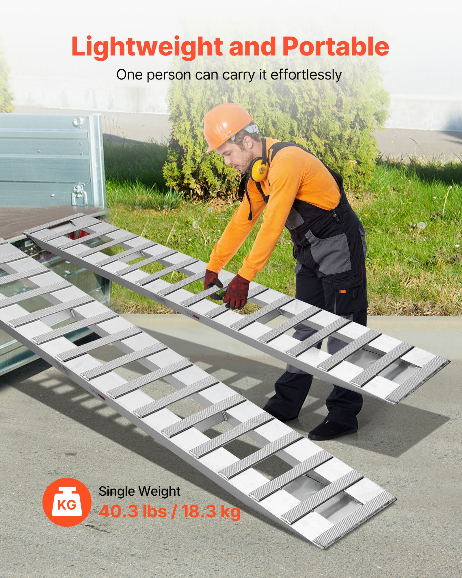 VEVOR Laadbruggen Aanhangwagenhellingen 2-pack 240 x 38 cm Laadbruggen Gemaakt van aluminiumlegering, 2721,6 kg totale capaciteit, voor karren Landbouwtractoren ATV's Grasmaaiers Motorfietsen Zilver