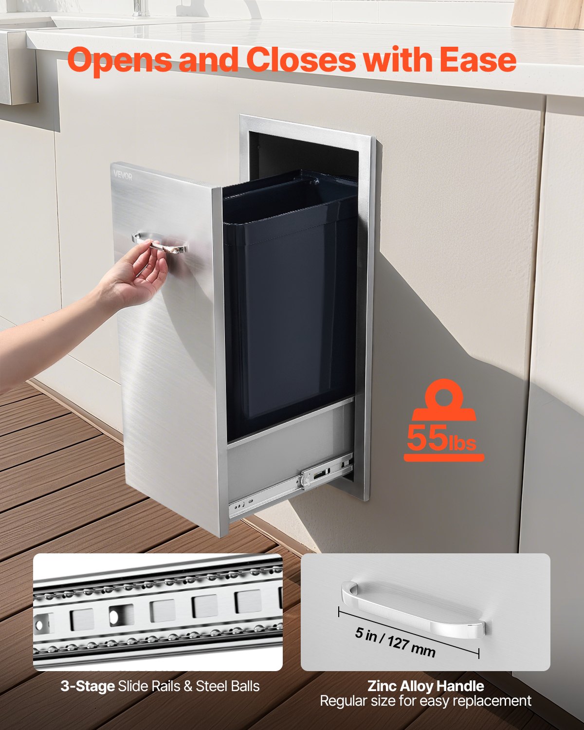 VEVOR Afvallade voor buitenkeuken BBQ Keukeneilanden, 344 x 498 x 655 mm (B x D x H), Opbergruimte voor binnen, Multifunctionele roestvrijstalen keukenladen voor propaangasflessen, Max. 25 kg (Geen afvalbakken)