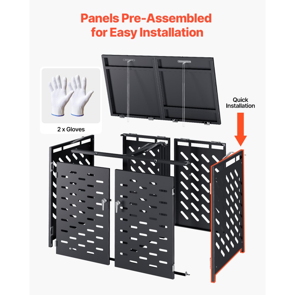 VEVOR Trash Can Storage, 2 x 52.79 Gal Trash Bin Storage Shed Outdoor, Horizontal Waterproof Storage Cabinet with Chain Lid, Lockable Garbage Can Storage Shed, for Trash Can, Garden, Backyard & Patio