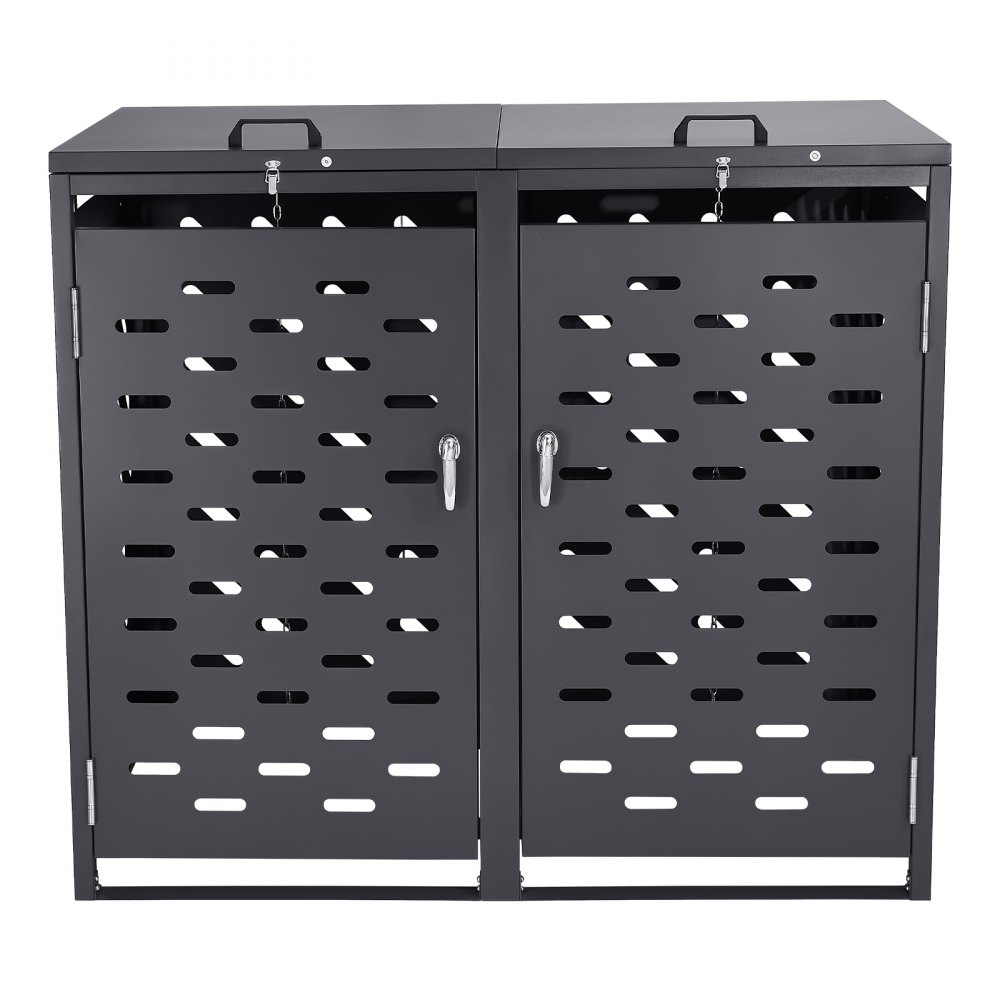 VEVOR Trash Can Storage, 2 x 52.79 Gal Trash Bin Storage Shed Outdoor, Horizontal Waterproof Storage Cabinet with Chain Lid, Lockable Garbage Can Storage Shed, for Trash Can, Garden, Backyard & Patio
