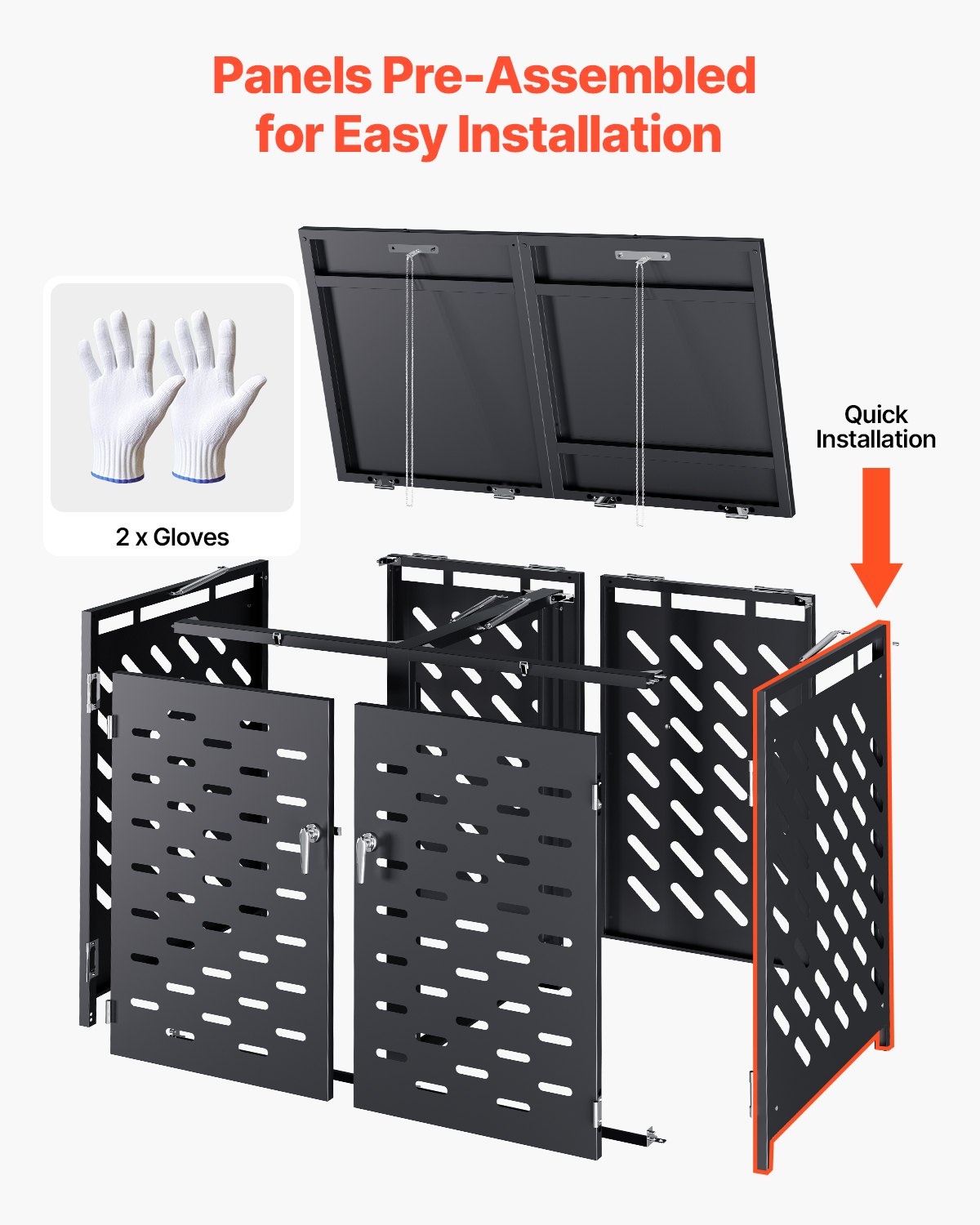 VEVOR Trash Can Storage, 2 x 52.79 Gal Trash Bin Storage Shed Outdoor, Horizontal Waterproof Storage Cabinet with Chain Lid, Lockable Garbage Can Storage Shed, for Trash Can, Garden, Backyard & Patio