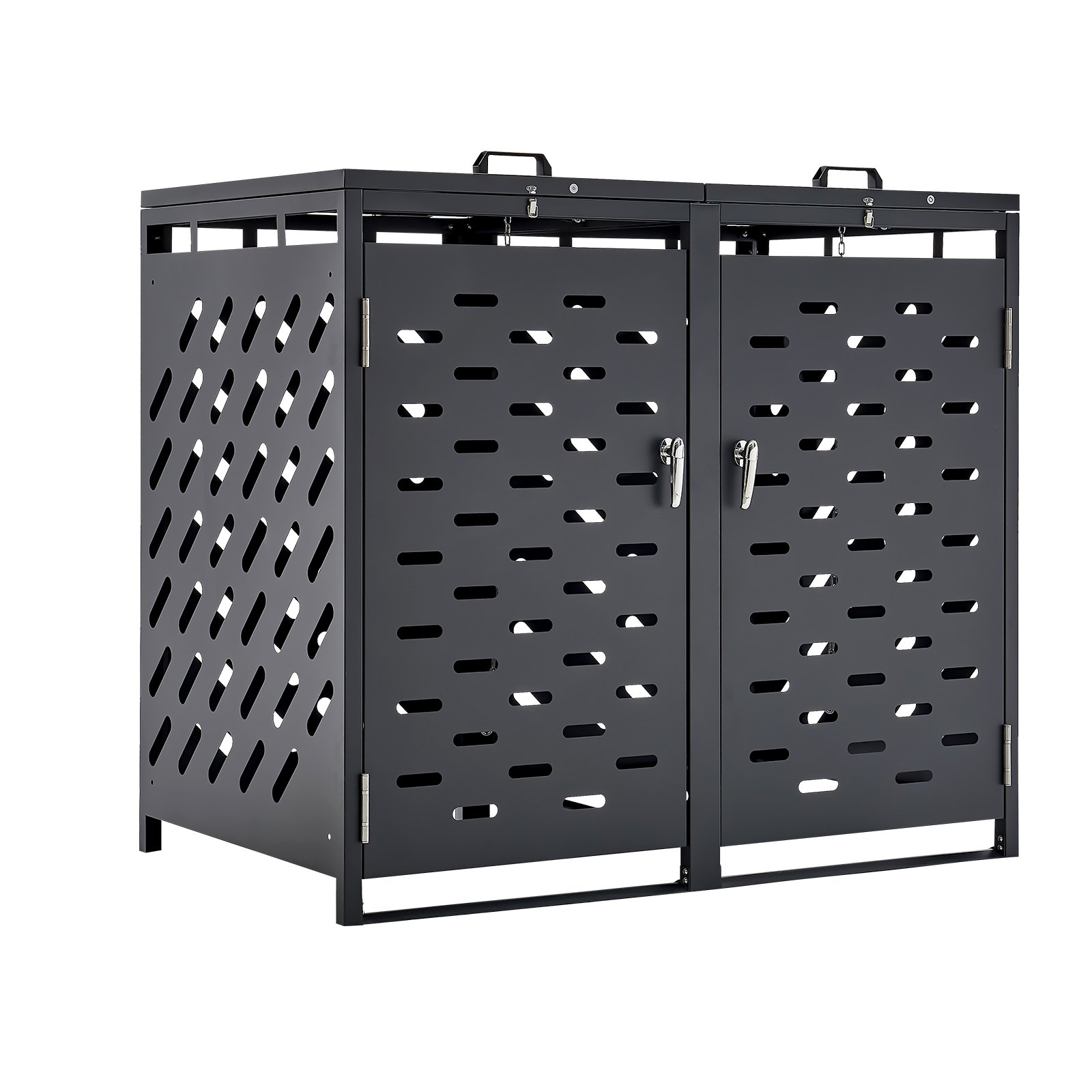 VEVOR Trash Can Storage, 2 x 52.79 Gal Trash Bin Storage Shed Outdoor, Horizontal Waterproof Storage Cabinet with Chain Lid, Lockable Garbage Can Storage Shed, for Trash Can, Garden, Backyard & Patio