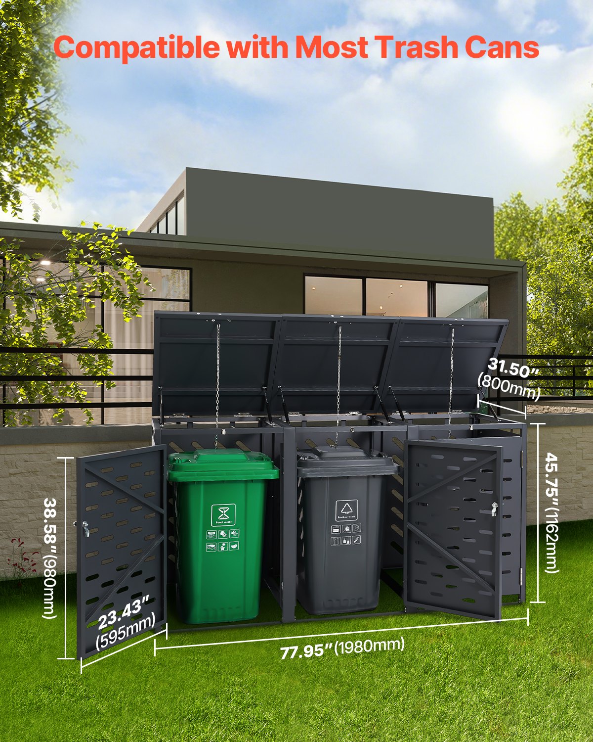 VEVOR Afvalbakbox, 3 x 240L Afvalbakhuis, Afvalbakdeksel, Afsluitbare Afvalbakopslag, voor Afvalbak, Tuin, Achtertuin en Terras