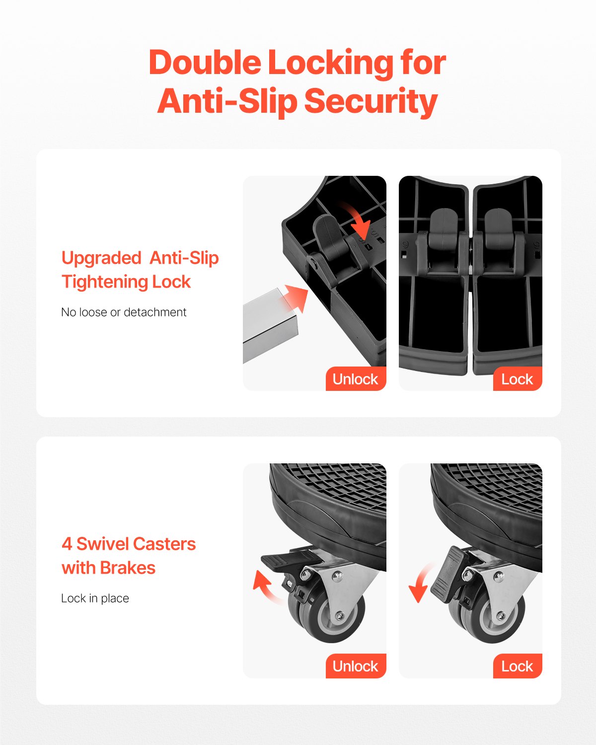 VEVOR Trash Can Dolly with 4 Lockable Wheels, 440lbs Weight Capacity, 2 Packs Round Trash Can Roller Base, 15-22.8 in Adjustable, Heavy Duty Plant Caddy, Multi-Functional Rolling Dolly Cart, Black