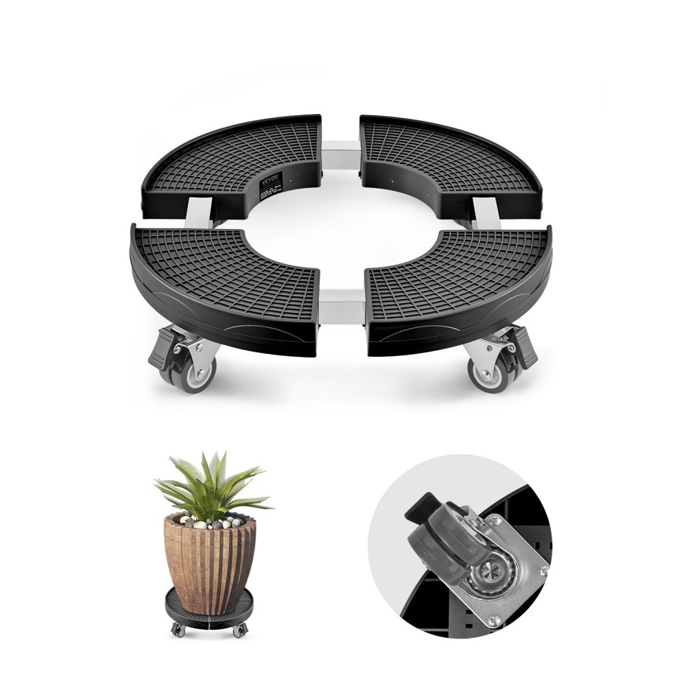 VEVOR Afvalbakwagen met 4 vergrendelbare wielen, laadvermogen 181,4 kg, ronde transportrol, verstelbare vatenwagen van 380-580 mm, plantenwagen, multifunctionele rolwagen, zwart