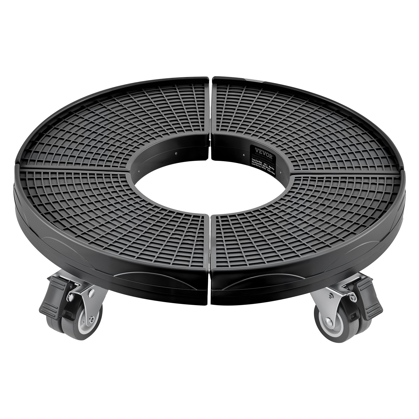 VEVOR Afvalbakwagen met 4 vergrendelbare wielen, laadvermogen 181,4 kg, ronde transportrol, verstelbare vatenwagen van 380-580 mm, plantenwagen, multifunctionele rolwagen, zwart