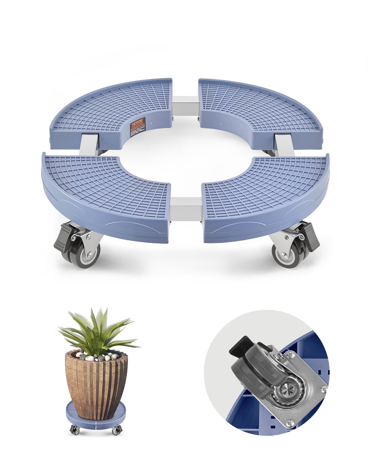 VEVOR Afvalbakwagen met 4 vergrendelbare wielen, laadvermogen 181,4 kg, afvalbakwagen, verstelbaar van 380-580 mm, zware vatenwagen, plantenwagen, multifunctionele rolwagen, blauw