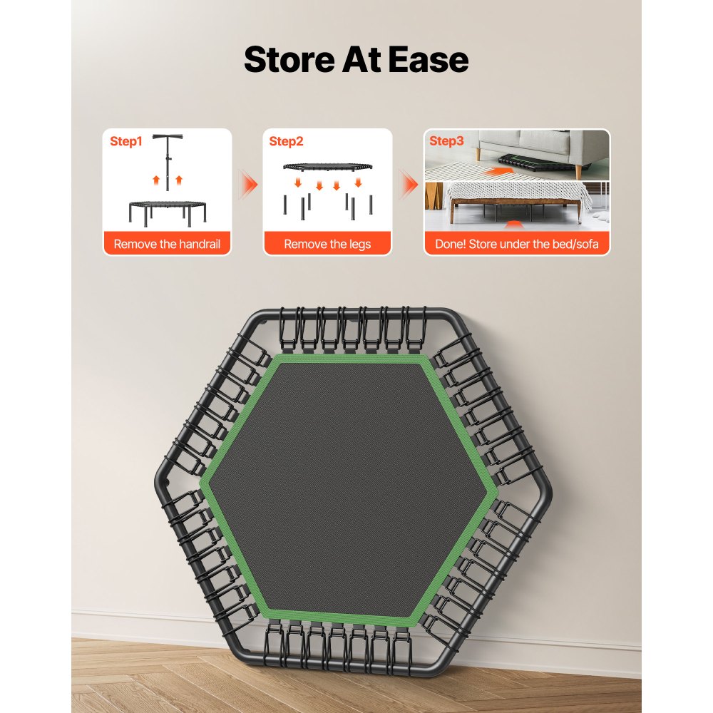 VEVOR Indoor Fitness Trampoline voor Volwassenen, Mini Trampoline met een draagvermogen van 205 kg, 1385 mm Rebounder Trampoline met in 3 standen verstelbare handgreep en schuimrubberen grip, Fitnessapparatuur voor Thuis