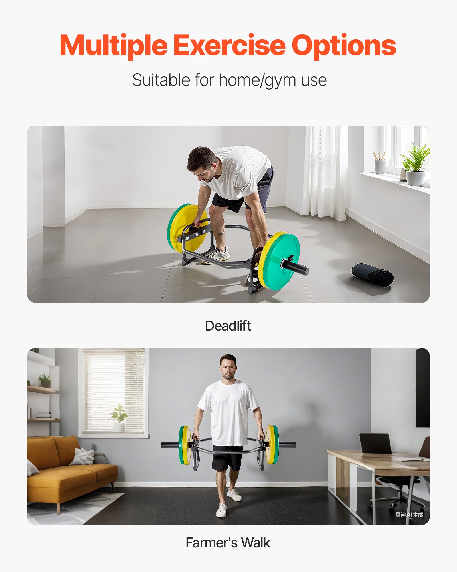 VEVOR Trap Bar Hexagon Dumbbell Halterstang 50 mm 240 kg Laadvermogen, Gewichtheffen en Krachttrainingsapparatuur, Home Gym voor Squats Deadlifts Schouderpers, Zwart