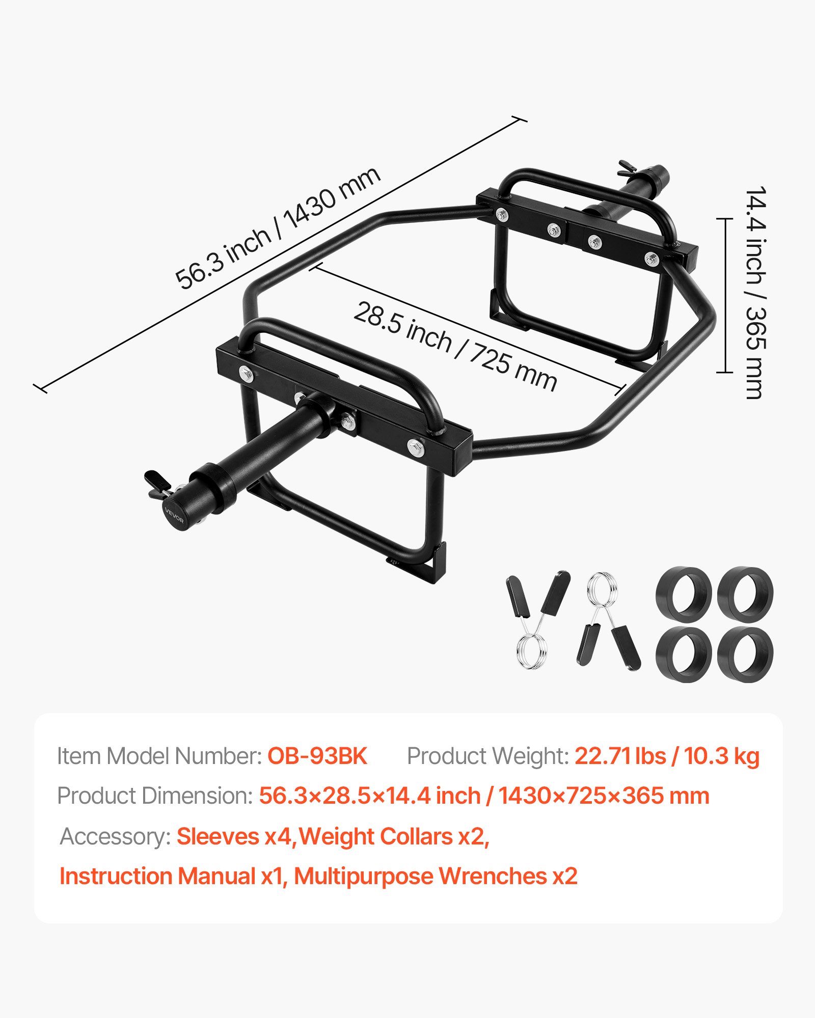 VEVOR Trap Bar Hexagon Dumbbell Halterstang 50 mm 240 kg Laadvermogen, Gewichtheffen en Krachttrainingsapparatuur, Home Gym voor Squats Deadlifts Schouderpers, Zwart