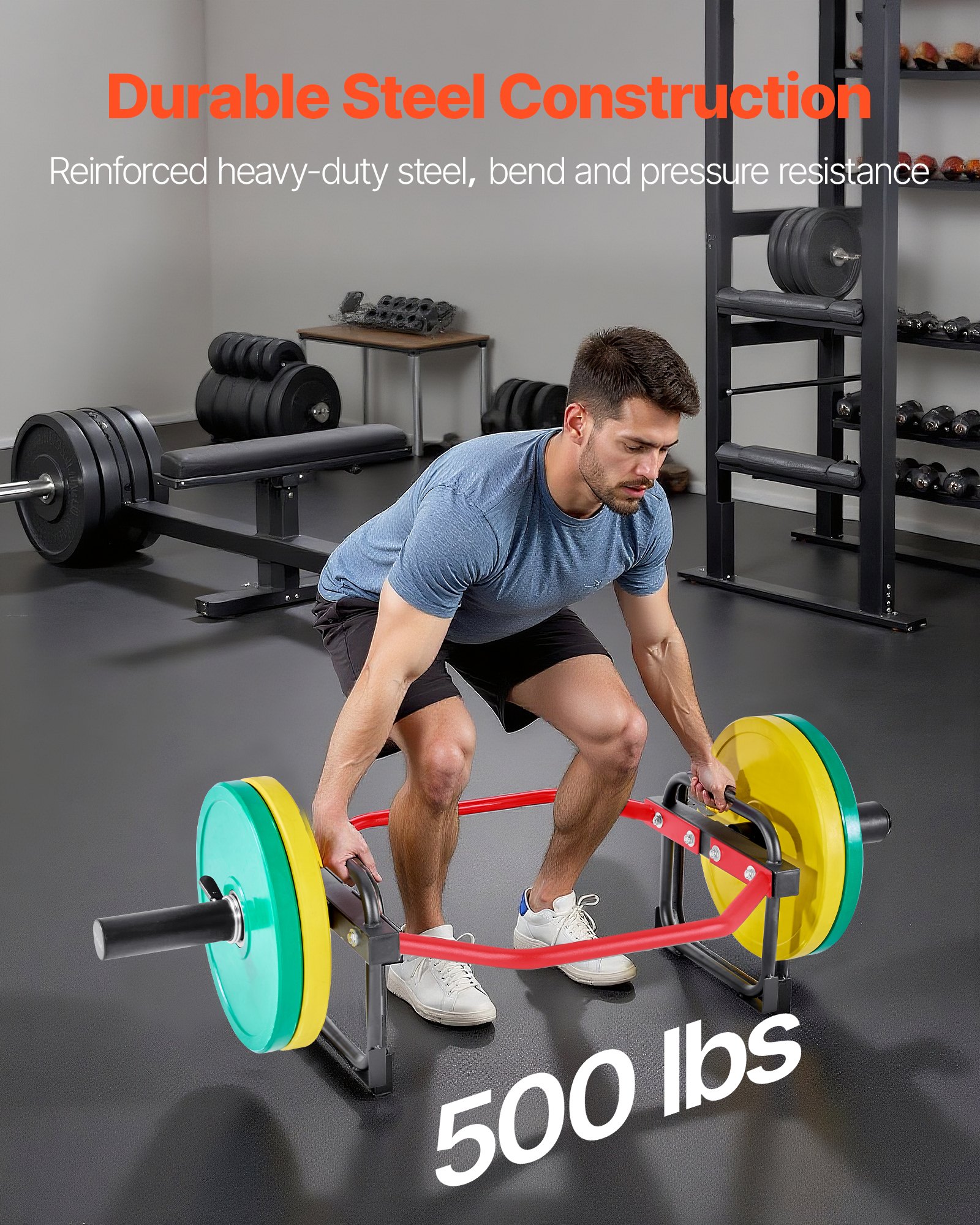 VEVOR Trap Bar Hex Bar, 50mm Hex Barbell, 240 kg Capacity Shrug Bars, Weightlifting and Strength Training Equipment, Home Gym for Squats, Deadlifts, Shoulder Presses, Red