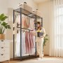 VEVOR Kledingrek (verstelbaar) met 3 kledingstangen en een draagvermogen van 363 kg en 6 planken en 8 haken, open kledingkast voor slaapkamer, kledingwinkel, garderobe, hal