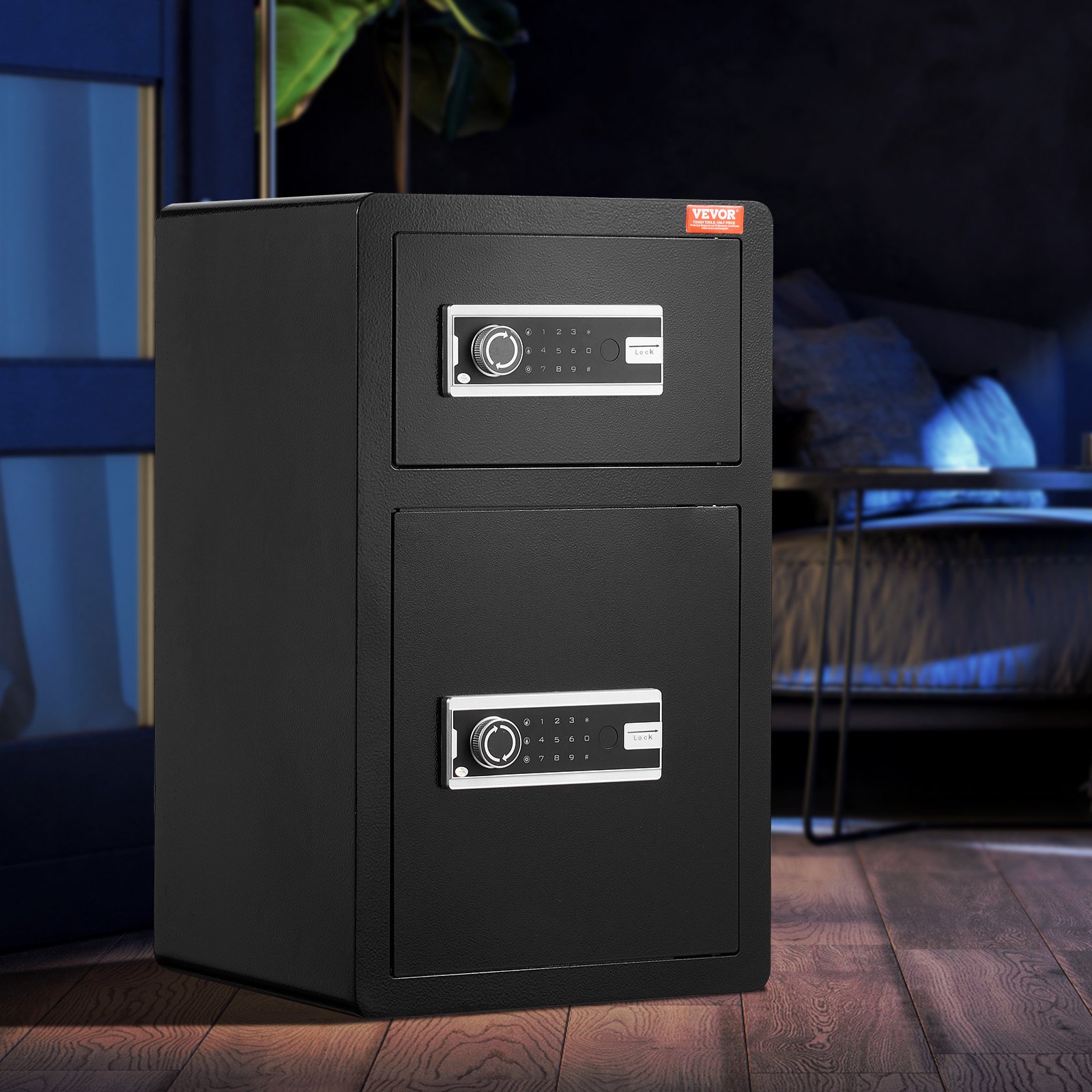 VEVOR Safe met brandwerende geldzak, kluis met dubbele deur (4,5 kubieke voet), 2 in hoogte verstelbare scheidingswanden, digitale meubelkluis met sleutel, code, kluis voor geld, sieraden, waardevolle spullen, zwart