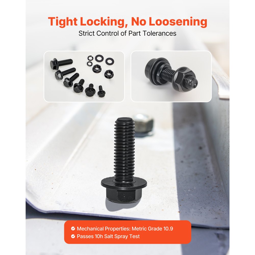 VEVOR 280-delig moerassortiment, metrische machineschroeven & ringen, gelegeerd staal M6/M8/M10, diverse maten, metrische kwaliteit 10.9, zwart, met koffer