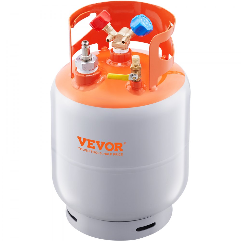 VEVOR Refrigerant Recovery Tank with Float Switch - 30 lb. Capacity ac Recovery Tank with ¼ to ½ Adaptor, Reusable Recovery Tank HVAC for All Refrigerant, Prevent Overflow, with Trace Amount of N₂
