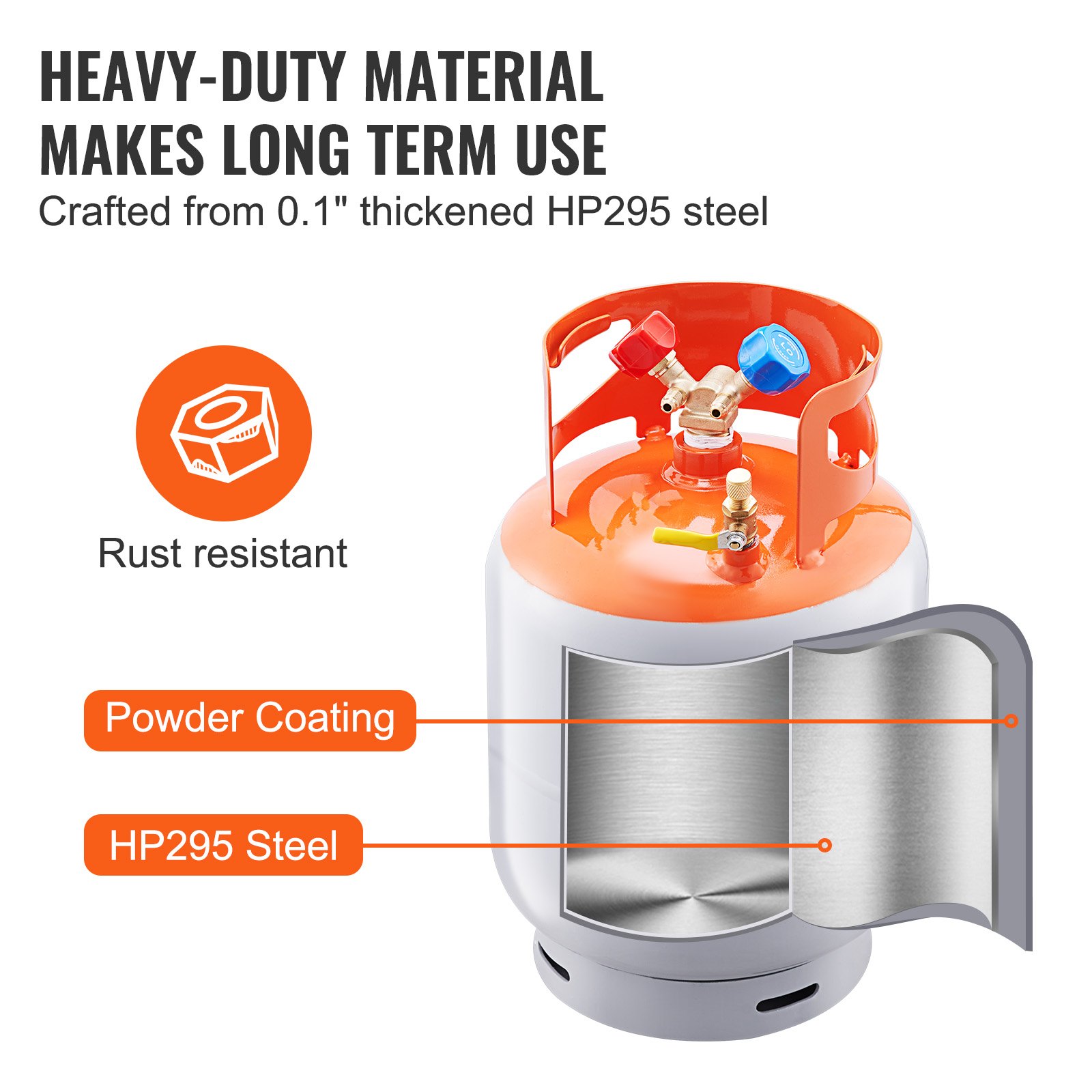 VEVOR Koelmiddelterugwinningstank 30 lbs 400 psi Herbruikbare cilindrische tank Φ 250 x 390 mm Koelmiddelterugwinningstank Oranje Koelmiddelterugwinningstank gemaakt van HP295 staal