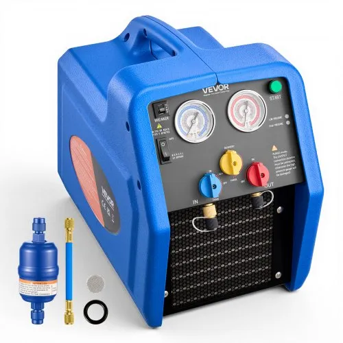 VEVOR Koelmiddelterugwinningsunit, draagbaar koelmiddelterugwinningsstation, 220V/50Hz 1450 RPM, 1 pk met tweecilinder afzuigsysteem voor koelmiddelen A1 & A2L, terugwinningsunit voor airconditioningsystemen in auto's en woningen.