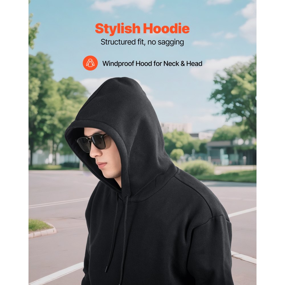 VEVOR Herenhoodie, Maat M, Fleece, Lange Mouwen, Basic Hoodie, Warm & Huidvriendelijk, Praktisch & Trendy, Sweatshirt met Grote Zak voor Herfst & Winter, Zwart