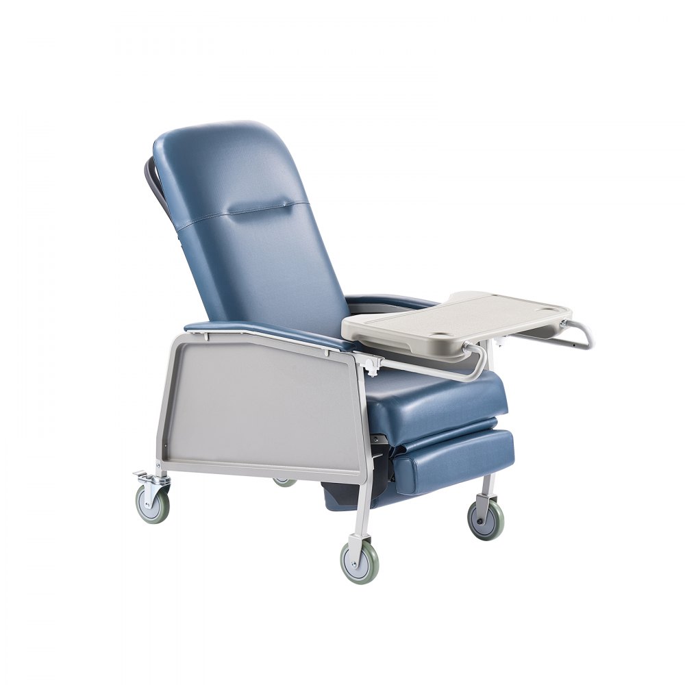 VEVOR Geri Chair Recliner, 3-Position Reclining Geri Chair, Movable Medical Recliner Chairs with 4 Wheels, Soft Padded Seat & Detachable Tray, Ideal for Hospital, Nursing Home, and Geriatric Home Care