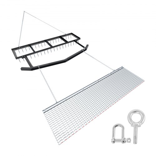 VEVOR getrokken eg, 1,84 m weide-eg, weide-sleepeg, stalen veldeg, gazon-egaliseerhark, weide-sleepeg. Geschikt voor ATV's, UTV's en tractoren, voor grindpaden en velden.