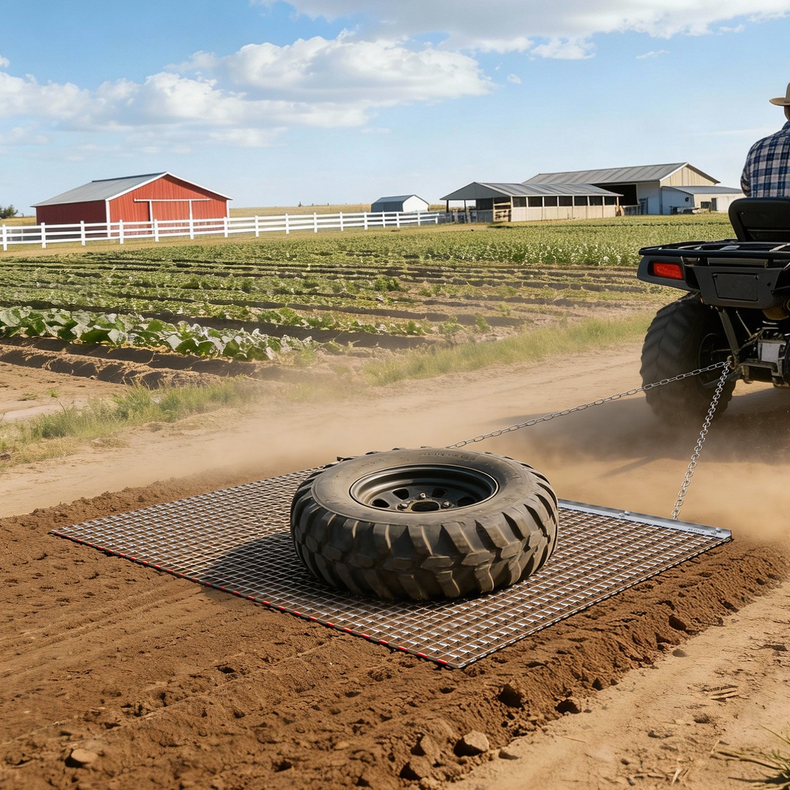 VEVOR getrokken eg, 201x122 cm, weide-eg, akker-eg van gegalvaniseerd staal met sleepketting, aanbouwdeel voor ATV's, UTV's en tractoren voor het egaliseren van grindwegen, paden en velden.
