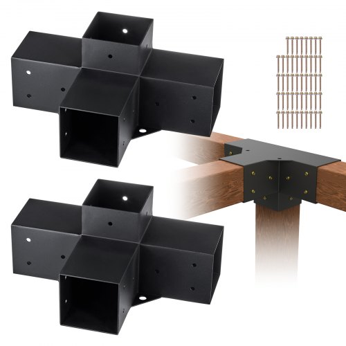 VEVOR set van 2 paalverbinders gemaakt van 2 mm dikke staalplaten paalhoek pergola hoekverbinder houtverbinder 90° kofferbakconstructie hoekbeugel houten balken paviljoenbeugelset 340 x 220 x 152 mm