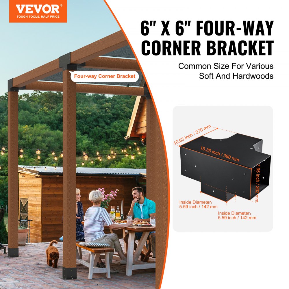 VEVOR set van 2 paalverbinders van 2 mm dikke staalplaten, paalhoek pergola hoekverbinder, houtverbinder 90° bootconstructie hoekbeugel, houten balk prieelbeugelset 390 x 270 x 202 mm