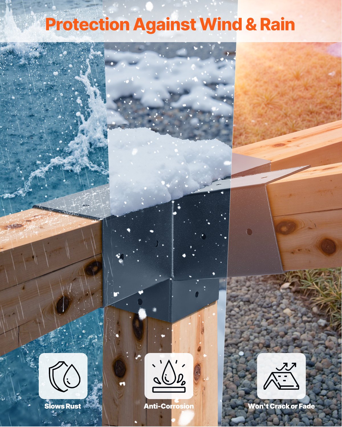 VEVOR 3x paalconnector, 4-voudige schuine beugel voor palen van 92 x 92 mm, hoekpaal van koolstofstaal met paalondersteuning en wandmontagebasis, pergolabeugel voor pergola's en prieeltjes