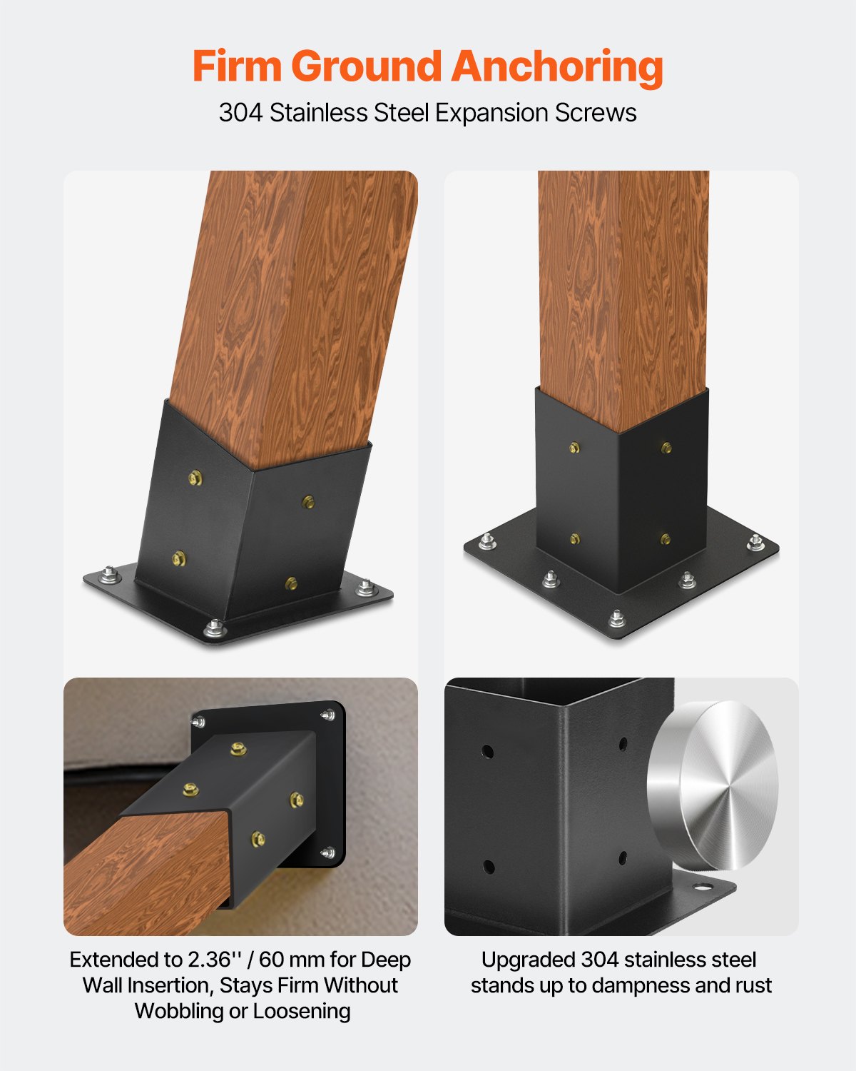 VEVOR paalverbinders, 3-weg hoekbeugels voor houten balken van 92x92 mm, 2-pack pergolabeugels met 2 paalvoeten en 2 wandmontagevoeten, voor pergola's, prieeltjes en buitenschuurtjes