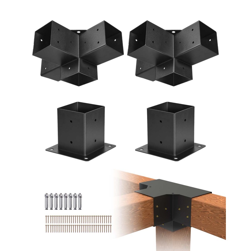 VEVOR Set van 4 paalverbinders van 2 mm dikke staalplaten, paalhoek pergola hoekverbinder, houtverbinder 90° bootconstructie hoekbeugel, houten balk prieelbeugelset 175 x 175 x 139 mm