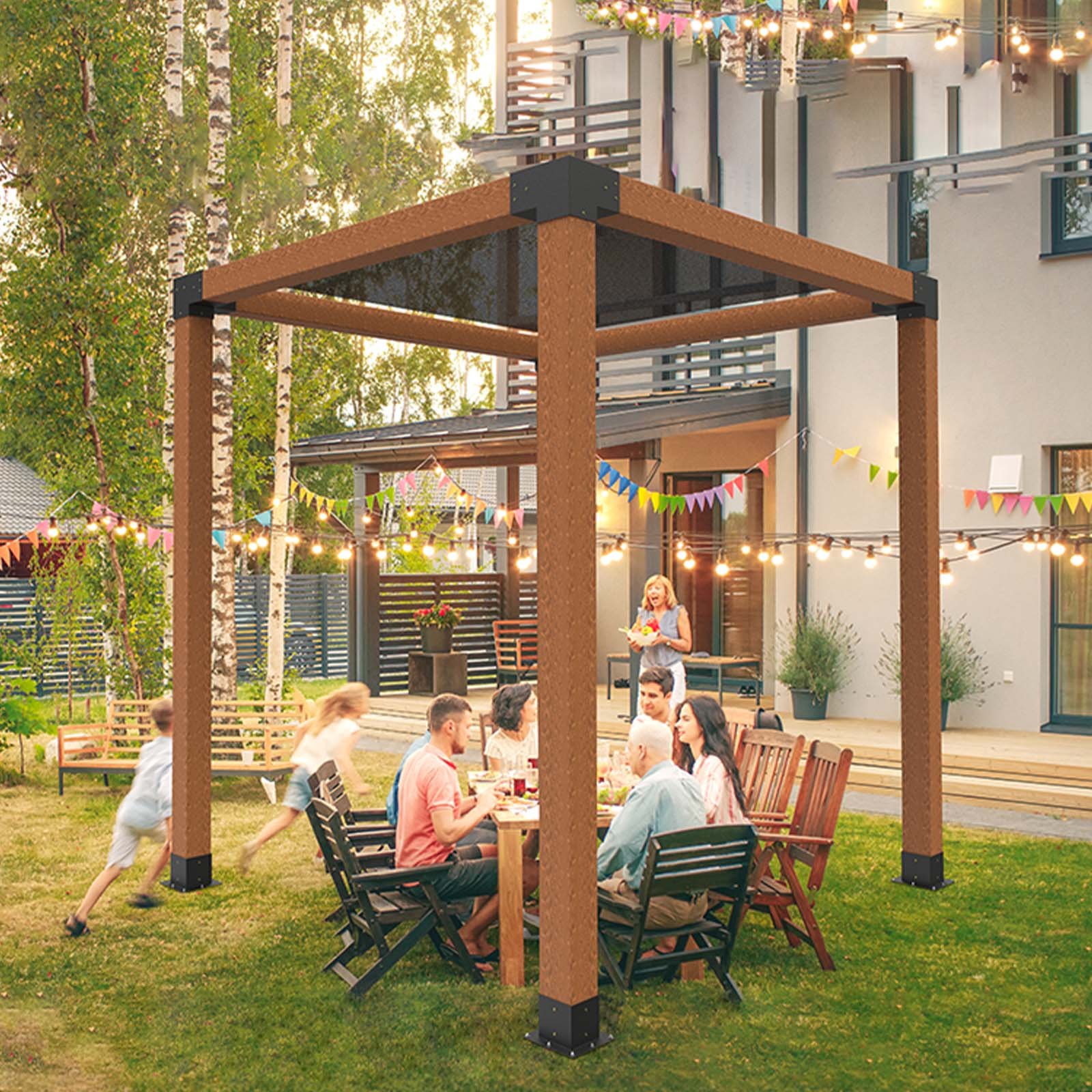 VEVOR paalverbinders, paalhoeken geschikt voor palen van 92 x 92 mm, 4-delige 3-weg hoekbeugels met paalsteunen, pergolabeugelset, ideaal voor tuinhuisjes en terrasoverkappingen.