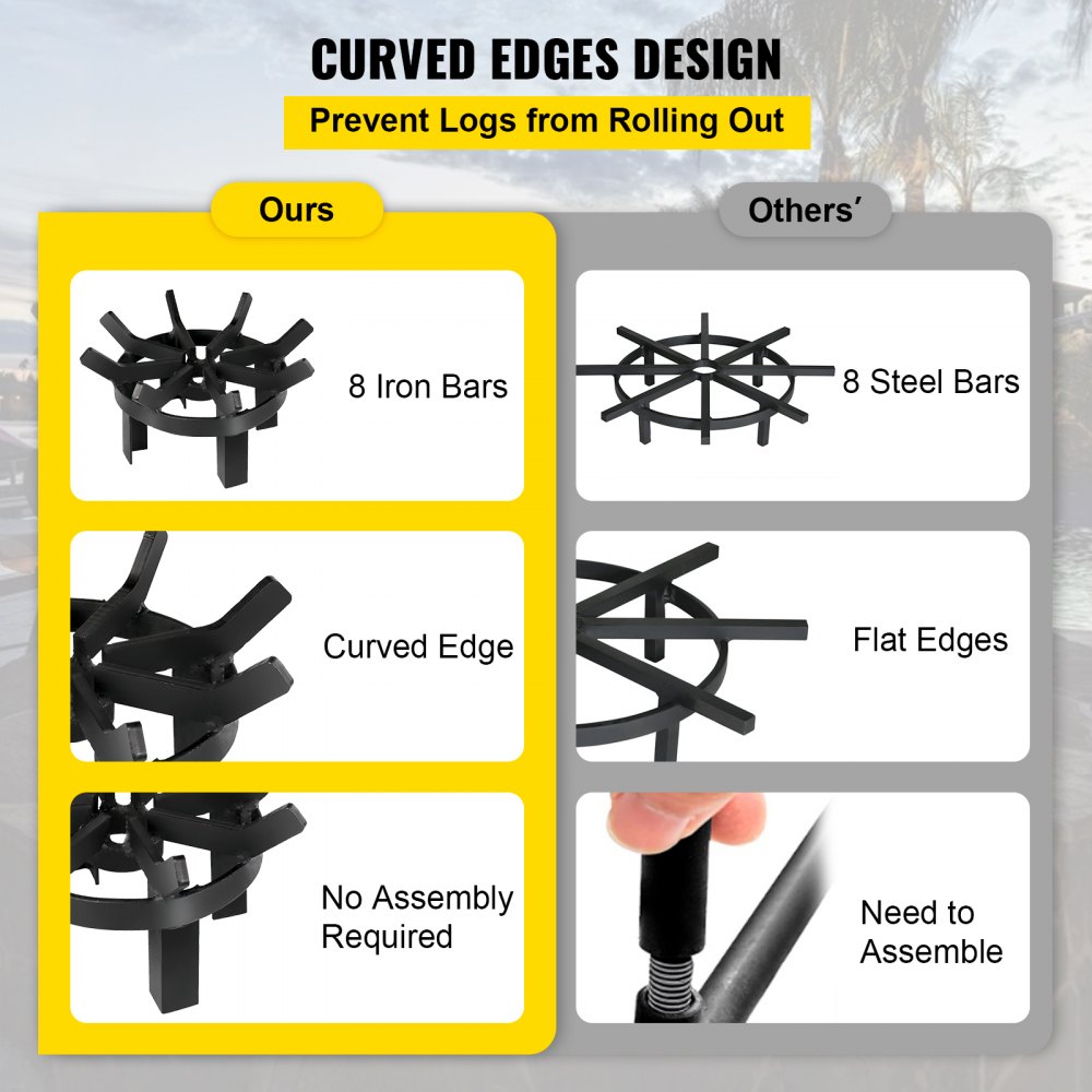 VEVOR Vuurrooster 12inch Vuurplaatsrooster Rond Gietijzer Vuurplaats Wielen