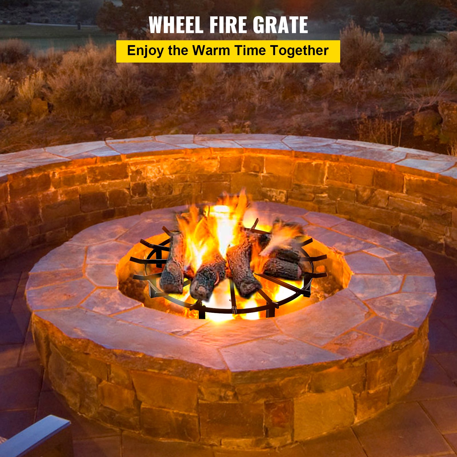 Wheel Fire Grate 36-Inch Diameter Fire Pit Log Grate With 4-Inch High Log Bed Fire Pit Grate Round 3/4-Inch Thick Spokes Fire Pit Wheels 3/8 x1 Inch Support Ring Fire Pit Grates Round, Steel